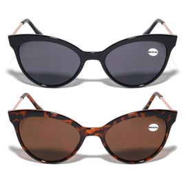 V.W.E. 2 Pairs Women Bifocal Reading Sunglasses Outdoor Reader Glasses Cateye Vintage Black Tortoise (1 Black 1 Tortoise, 1.25)