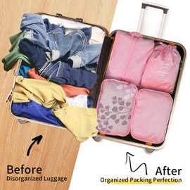 Teynewer 8 Pcs Packing Cubes for Suitcase, Travel Organiser Packing Bags, Travel Luggage Packing Organizers Waterproof Packing Cubes for Travel Accessories, Pink