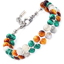 COLORFEY Triple Protection Bracelet for Women Men Protection Tigers Eye Crystal Bracelet for Women Premium Malachite Labradorite Womens Beaded Bracelet, Pyraid Wrap Tiger Eye Bracelets for Balance