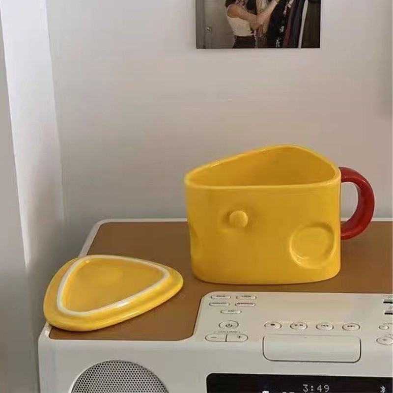 Ceramic Mug Cute Cheese Shape Fashionable Multifunctional Tea Cup with