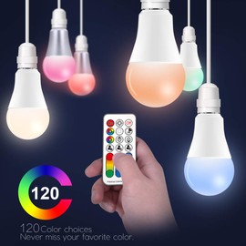 ILC Color Changing LED Light Bulb, 120 Colors, 2700K Warm White, 70 Watt Equivalent, DIY Strobe, RGB with Remote Control, LED 10W A19 E26 Screw (Pack of 2)