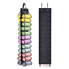 Legging Storage Bag Storage Hanger Foldable Leggings Organizer Can Holds 24 Leggings or Shirts Jeans Compartment Storage Hanger Clothes Portable Closets Roll Holder Black