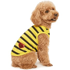 Pet Dog Striped T-Shirt Dogs Cats Cotton Vest Spring Summer Pet Apparel Tee Shirt Suitable for Small Medium Large Pets French Bulldog Bichon Clothes, Yellow, X-Small