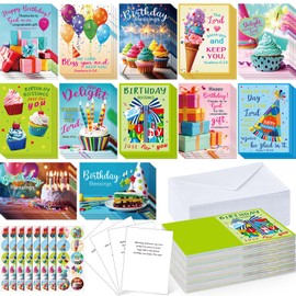 Motiskyy 120 Pack Religious Christian Birthday Cards Bulk with Scripture Bible Verse 4.5 x 6.2 Inch Assorted Christian Blessings Greeting Cards for Birthday with Envelopes and Stickers (Bright Style)