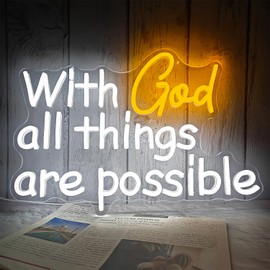 Vveikea With God All Things Are Possible Neon Sign God Neon Lights for Wall Decor Light Up Religious Scripture Christian Bible Verses Sign Bibical Neon Wall Art