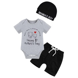 Conjunto de ropa para el día de la madre con pantalones cortos, para el día de la madre, 2 piezas, Gris-oscuro, 9-12 meses