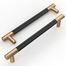 Amerdeco Pack of 10 Matt Black Gold Cabinet Handles 160 mm Hole Spacing, Aluminium Handles for Kitchen Cabinets & Furniture Handles for Drawers