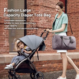 LOVEVOOK Diaper Bag Tote with Pacifier Case and Changing Pad, Large Capacity Mommy Bag for Hospital and Weekender Travel, Functional Baby Bag Newborn Baby Essential, Purple Gray