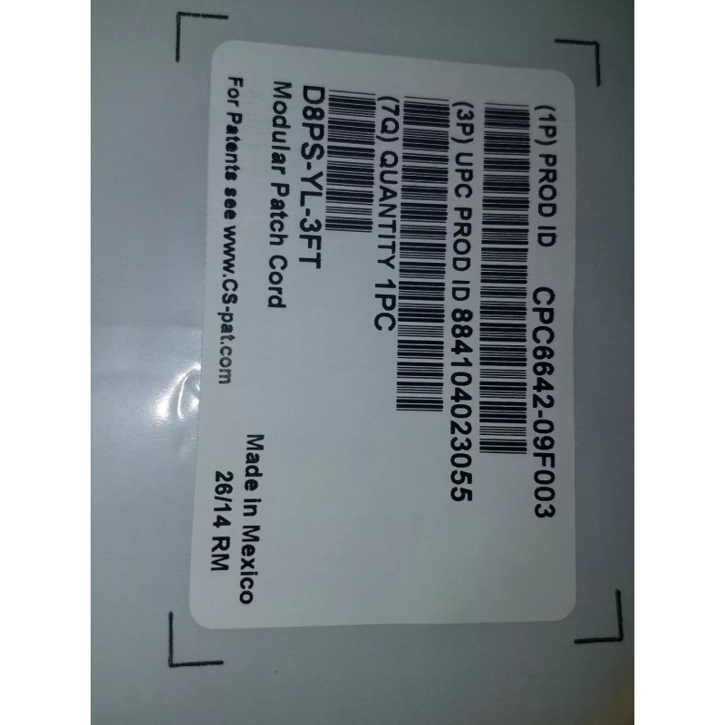 Commscope D8PS-YL-3FT / CPC6642-09F003 Modular Patch Cord 3ft Yellow NEW