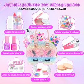 Unicorn Children's Make-Up Case Girls Toy – Children's Make-Up Set Girls, Washable Make-Up Children's Make Up Set Girls, Christmas Birthday Gifts for Girls 4 5 6 7 8 9 10 11 12 Years