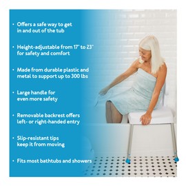 Carex Easy Transfer Shower Bench - Shower Chair for Elderly and Tub Transfer Bench for Bathtub, Shower Transfer Bench, Transfer Tub Bench with Back, Tub Bench Transfer Seat