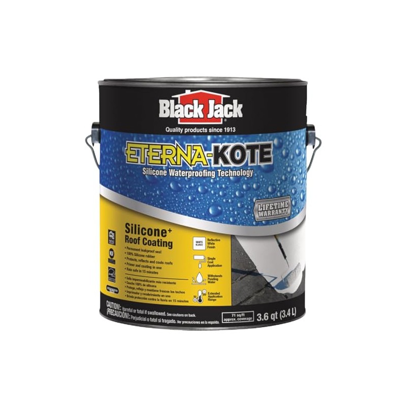 Black Jack Eterna-Kote 100% Silicone+ Roof Coating, White, 1 Gallon,