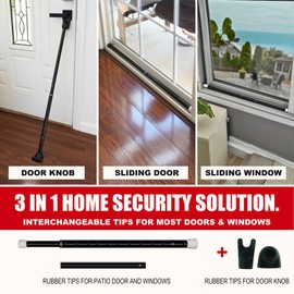 SECURITYMAN 2-in-1 Door Security Bar & Sliding Door Security Bar - Door Jammer Constructed of High Grade Iron - Black Door Stoppers Security Bar