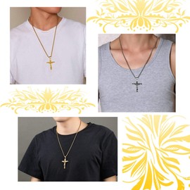 KnSam 18 K Gold Plated 55 cm popcorn chain cross pendant necklace men's women's silver and gold [Novelty Necklace] gold black