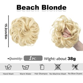 HIZEMLK 1PCS Messy Hair Buns Extensions, Beach Blonde Hair Scrunchies, Curly Wavy Messy Synthetic Chignon wig, Elegant Ponytail Extension Hair Pieces for Women