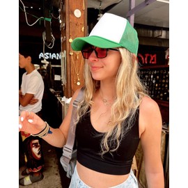 Funky Junque Women's Men's Foam Blank Hat Baseball Trucker Cap, White/Kelly Green, One Size