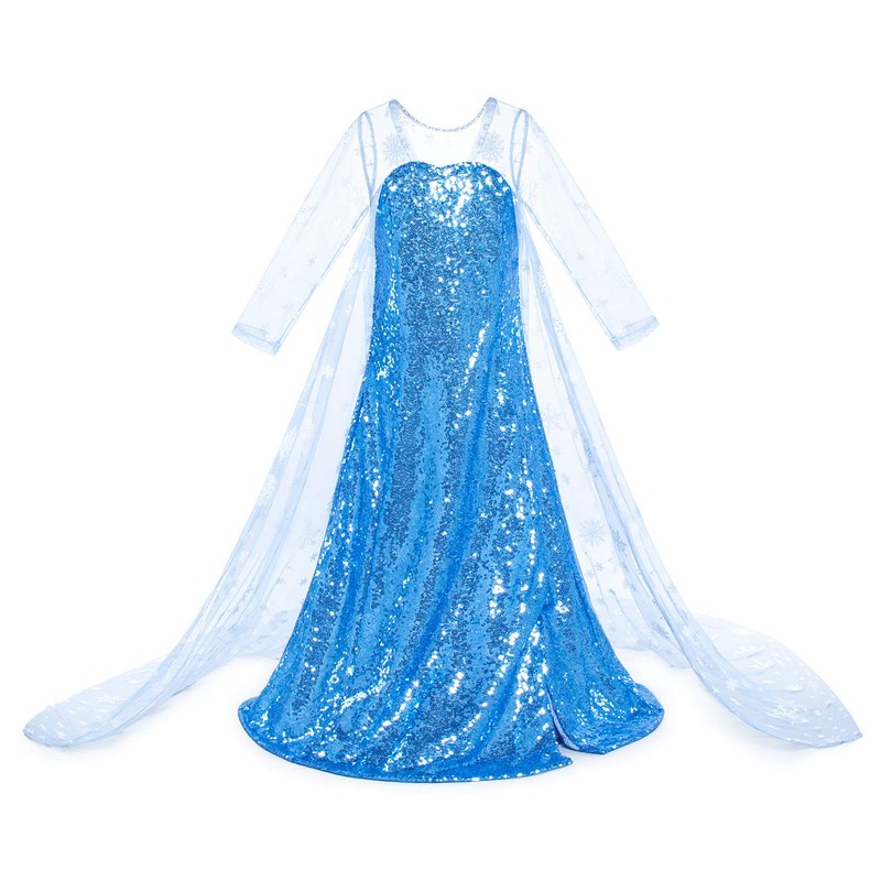 Luxury Shining Princess Costume Dress with Long Snowflake Cape for