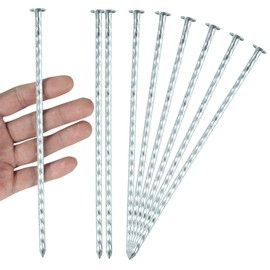 IHOSHENG 8 Inch Galvanized Spiral Landscape Spikes, Solid Metal Garden Stakes Edging Anchoring for Paver Edging, Weed Barrier, Artificial Turf, Garden Plants, Silver Bright Spikes (50)