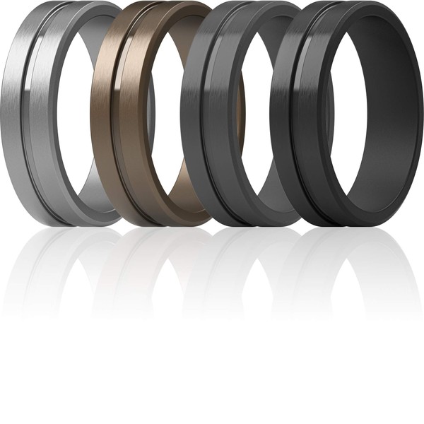 ThunderFit Men's Silicone Ring Rubber Wedding Band - 4 Rings (8.5 - 9 (18.9mm))