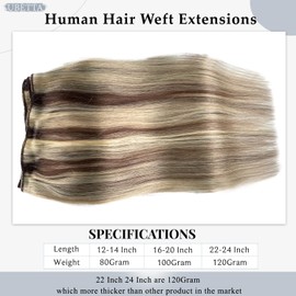 Sew in Hair Extensions Real Human Hair 20 Inch Hand Tied Weft Hair Extensions Human Hair Weave Bundles 100G Brown Balayage Ash Blonde Mix Blonde Hair Extensions Real Human Hair Weft Hair Extensions