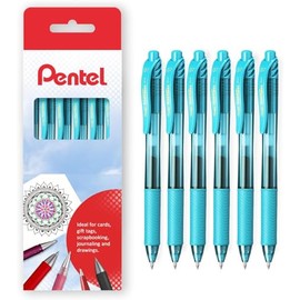 Pentel Energel X BL107 Retractable Gel Rollerball Pens - 0.7mm Nib - Pack of 6 in Gift Box (Turquoise)