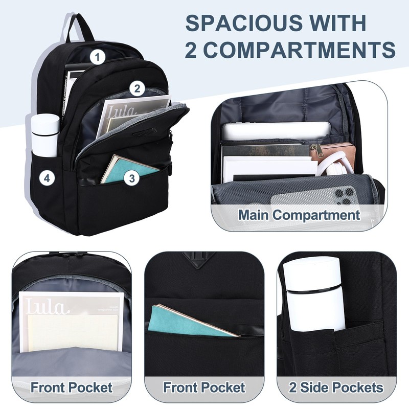 RAVUO Backpack for Men, Water Resistant Black School Backpacks Large