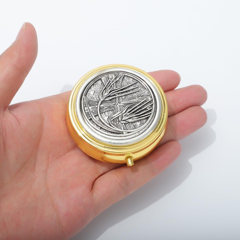 KOMI Wheat Cross Pyx Box for Communion Host Catholic, Baptism