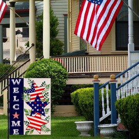 4th of July Patriotic Welcome Garden Flag 12.5x18 Inch Double Sided Outside, USA Flag Stars Memorial Day Outside Yard Party Decoration