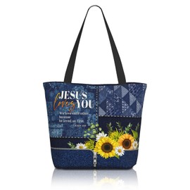 Yirasnezy Christian Gifts Reusable Shopping Tote Bag Zippered Inspirational Tote Bags for Women Scripture Bible Verse Shoulder Bag Religious Gift Perfect for Church Work Travel Groceries Books