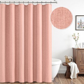 ANRODUO Blush Pink Extra Long Linen Shower Curtain, 84 Inch Fabric Shower Curtain Set with 12 Metal Hooks, Waterproof & Heavy Duty Polyester, Button Hole Design, Machine Washable for Bathroom, 72 x 84