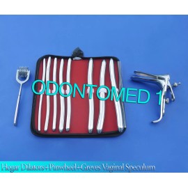 ODM HEGAR DILATOR SOUNDS 8 PCS +WARTENBERG PINWHEEL 7 PRONG+ GRAVES SPECULUM LARGE