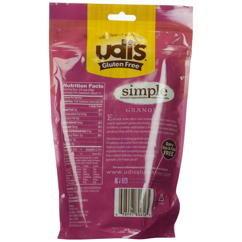 Udi's Gluten Free Granola, Cranberry, 12 oz Pouches (Pack of