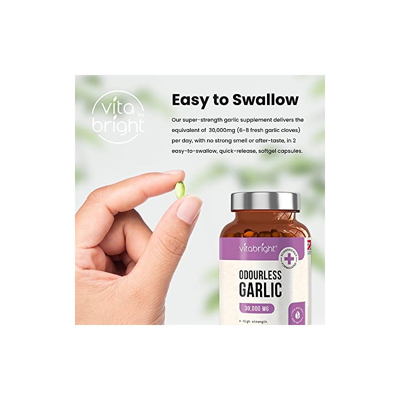 Odourless Garlic Capsules - High Strength 30,000mg - 180 Deodourised