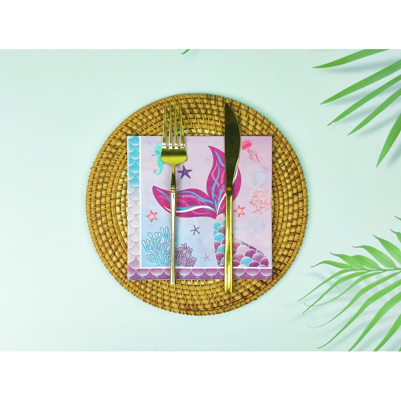 Mermaid Birthday Paper Napkins, 48Pcs, 6.5in