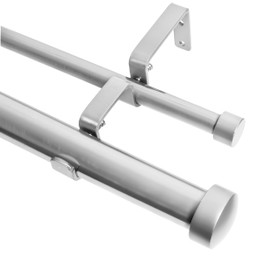 Meriville 1" Diameter Telescoping Double Window Treatment Curtain Rod, 84" to 120", End Cap Finials, Satin Nickel Finish