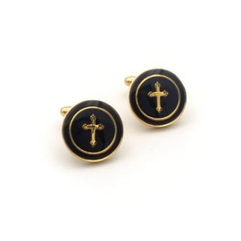 Round Gold Cross Cufflinks, Elegant Religious Design, Great for Formal Events and Gifting Cuff Links