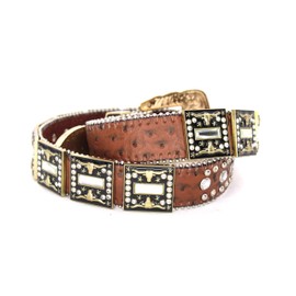 West Star Texas Genuine Leather Belt for Women & Cowboy Big Rhinestone With Engraved Buckle Country STYLE Gold 5051A Coffee Clear L