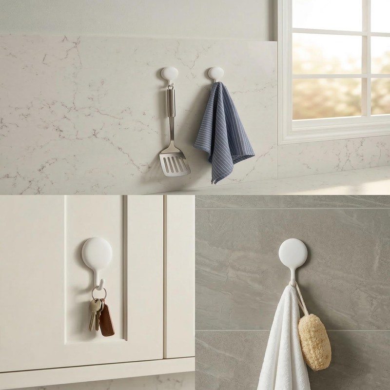 So Nice No-Drill Adhesive Hooks 4 Pack – White Self-Adhesive