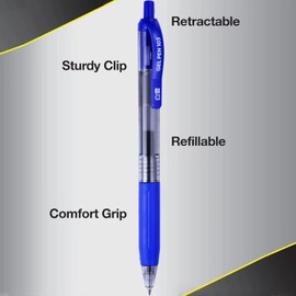EYEYE G-103 Retractable Gel Pens, 0.5mm Fine Point Blue Ink Pens, Premium Quick Drying Ballpoint Pen for School Office (10count-Blue)