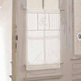 Loberon Pair of Mayenne Net Curtains, Lovingly Embroidered, Charming Country House Style, Opaque, with Tunnel Hem, Privacy Screen, Window Decoration, Linen, Cream