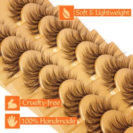 Mavphnee Brown Lashes Strip Natural Looking Cat Eye Eyelashes Wispy Fluffy Clea