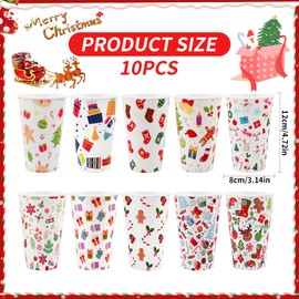 TSLBW 10 Pcs Christmas Tumbler Drinking Plastic Cups, 360ML Christmas Party Cups Set, Reusable Cups for Christmas Party for Christmas, Households, Kids, Xmas Parties (White)