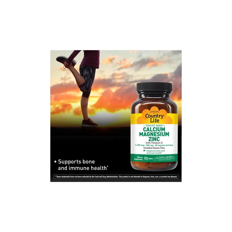 Country Life Calcio Magnesio Zinc Vitamina D3 90 Tabletas ,