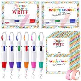 Sayglossy 24 Pack Valentines Day Pens Bulk Valentines Multicolor Shuttle Pens with Cute Cards for Students School Classroom Prize Gifts Exchange Party Favor(Cute)