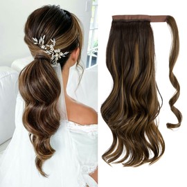 CJL HAIR 18" Ponytail Extension Curly Wavy Wrap Around Clip in Hair Extensions Synthetic High Resistant Fiber Fake Pony Tail Hairpiece for Women