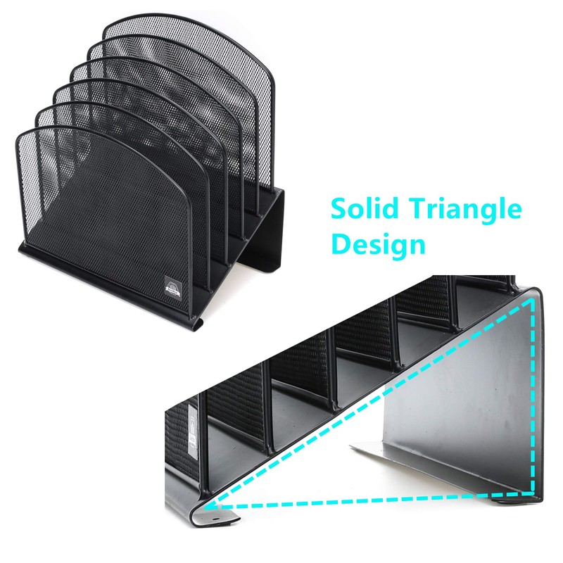 Delifox 2 Pack Inclined File Organizer Metal Rack, 5 Sections