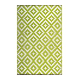 FH Home Outdoor Rug - Waterproof, Fade Resistant, Reversible - Premium Recycled Plastic - Geometric - Patio, Deck, Porch, Balcony, Laundry Room - Aztec - Green & White - 4 x 6 ft
