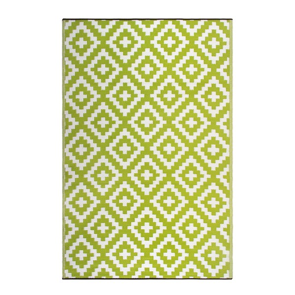 FH Home Outdoor Rug - Waterproof, Fade Resistant, Reversible - Premium Recycled Plastic - Geometric - Patio, Deck, Porch, Balcony, Laundry Room - Aztec - Green & White - 4 x 6 ft