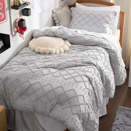 2 Piece Vintage Shabby Chic Style Boho Comforter Set Twin Size | Elegant Embroidery with Tufted Pattern Farmhouse Bedding | Light Mist Green Color All Seasons Ultra Soft Plush Cozy Feel