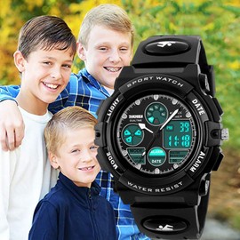 errcom Children's Watch Boys Girls Digital Watches, Kids Sports 5 ATM Waterproof Digital Watches with Alarm/Timer/EL Light, Blue Children's Watches Outdoor Watch for Teenagers Boys Girls, black,